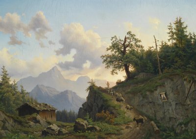 Schafhirte mit seiner Herde am Heimweg von Josef Thoma